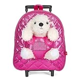 PERLETTI Pudel Kuscheltier Rucksack Mädchen mit Rädern - Pink Kindergepäck Kindergarten mit Plüschtier Plüsch Hündchen - Rosa Kindertasche Rollrucksack für Kinder 3 4 5 6 Jahre (Rucksack mit Rollen)
