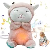 KUWUNG Atmendes Kuscheltier Lamm, Herzschlag Kuscheltier Schaf mit Atmung, Musik und Lichtern, Schlummer Kuscheltier für Einschlafhilfe Babys, Kuscheltier Atmet Lamm zum Linderung Angstzuständen
