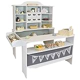 Roba Kaufladen Macaron Mint-Weiss aus Holz - Großer Kaufmannsladen für Kinder - Marktstand