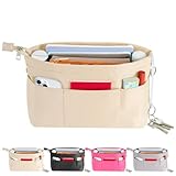 HyFanStr Handtaschen Organizer Nylon, Taschenorganizer Tasche in Tasche Organizer Innentaschen für Handtaschen mit Schlüsselkette,Beige,Klein