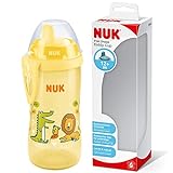 NUK First Choice Kiddy Cup Trinklernbecher | 12+ Monate | auslaufsichere | beißresistenter Trinkschnabel | Clip & Schutzkappe | 300 ml | BPA-frei | Krokodil (gelb), 10255670