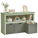 VASAGLE Kinderregal, Spielzeugaufbewahrung für Kinder, Aufbewahrungsschrank, Spielzeugschrank, Aufbewahrungsbox mit Rollen, Spielzeugregal, für Kinderzimmer, 30 x 102 x 60 cm, lorbeergrün LHS380C02