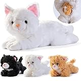 Plüsch-Katzenspielzeug mit Reißverschlussbeutel und 3 kleinen Plüsch-Baby-Kätzchen, Plushlings-Kollektion, weiches Stofftier-Spielset, tolles Geschenk-Set für Jungen und Mädchen, Gastgeschenke