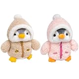 GakQll Pinguin Kuscheltier 2er Set, Süße Kuscheltiere, Braun Und Rosa Verkleidbare Pinguine, Weiches Plüschtier Mit PP Baumwollfüllung, Ideal Als Schlafbegleiter Und Dekoration