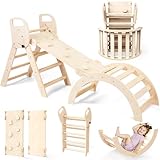 Woodure 6-in-1 Montessori Klettergerüst Indoor Set, Verformbares Kletterdreieck mit Rutsche & Kletterbogen, Hölzernes Pikler Dreieck zum Baby Klettern, Klettergerüst Montessori Spielzeug ab 1-6 Jahre