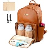 Wickelrucksack aus Leder, Wickeltasche, Wickeltaschen, Wickeltaschen für Mama Unisex Umstandswindeltasche mit Kinderwagenaufhänger | Thermotaschen | Verstellbare Schultergurte | Wasserdicht (Braun)