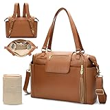 Omanmoli Wickeltasche, Leder, Wickeltasche, Rucksack, große Babytasche, 14 Wickeltaschen, Wickelunterlage, Crossbody-Gurt, 4 isolierte Taschen, Braun