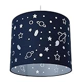 Relaxdays Hängelampe Kinderzimmer, Weltraum-Motiv, HxD: 125 x 30 cm, Pendellampe für Mädchen & Junge, Kinderlampe, blau