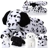 Skylety 5 Stück Hunde Kuscheltiere für Kinder 1 Große Mutter Hündin mit 4 Mini Baby Welpen Weiches Plüschtier Hundespielzeug Welpen Geschenk für Geburtstag Valentinstag Kindertag (Dalmatiner)