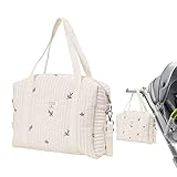 Stickerei Baby Wickeltasche, Wickeltasche Kinderwagen, Große Neugeborene Windeltasche Baby Wickeltasche, Baumwolle Reise Wickeltasche Tragetasche Henkeltaschen Tragbare Leichte Babytasche Mama Tasch