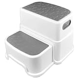 Maxentico Tritthocker Kinder 2 Stufen, Anti-Rutsch Hocker Kinder Bad, Abnehmbar Kinderhocker Badezimmer, Toilettenhocker Kinder, Kindertritt für Waschbecken, Trittleiter Kinder Tritt Tragbare (Grau)