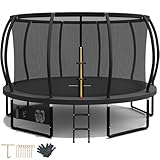 Devoko Trampolin Outdoor Ø 228/305/366/427 cm, GS-Zertifikat, Kindertrampolin Gartentrampolin mit Sicherheitsnetz, Rundes Riesentrampolin mit Leiter und Schuhbeutel