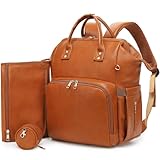 ROSEGIN PU-Leder Wickelrucksack Groß - Baby Wickeltasche Rucksack Wasserdicht & Multifunktional mit Wickelunterlage, Schnullertasche & Kinderwagenhaken - Diaper Bag Babytasche für Mama & Papa, Braun