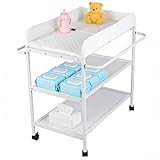 Wickeltisch-Wickelkommode Babypflegetisch-Mobiler Wickelkombi mit Wickelauflage, Sicherheitsgurt und Ablagefächern, Tragbar Wickelkombination (weiß-84 * 72 * 90cm)