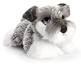 Lashuma Keel Toys Plüschtier Hund Schnauzer, Stofftier Hündchen Liegend 32 cm, Kuscheltier Welpe Grau Weiß