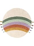 RugVista Rainbow Teppich, Kinderzimmerteppich, ∅ 100 cm, Rund, Kinderteppich für Kinder, Baumwolle, Spielteppich Babys Junge Mädchen, Keine schädlichen Stoffe, Naturweiß/Mehrfarbig