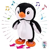 Hopearl Sprechender Singender Pinguin Wiederholt Gesagtes Laufend Elektrisch Interaktiv Animiertes Spielzeug Sprechendes Plüschtier Geschenk für Kleinkinder, 19 cm