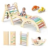 BlueWood 7-in-1 Montessori Kletterdreieck mit Kletterbogen und Rutsche, Holzdreieck für Kleinkinder, Indoor Kletterspielzeug für Kleinkinder, klettergerüst Indoor ab 1 Jahr