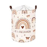 Clastyle 45L Regenbogen Rosa Wäschekorb Kinderzimmer Schmetterling Rund Kleidung Spielzeug Aufbewahrung für Kinder, 36x45 cm