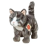 Teddy Hermann 91822 Katze 20 cm, Kuscheltier, grau getigert mit optimalem Recyclinganteil