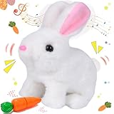 Hüpfendes Kaninchen Spielzeug, Interaktives Kaninchen Haustier Spielzeug, Elektronisches Plüschhase mit Geräusche Macht, Dessen Ohren und Nase Sich Bewegen, Plüschhase für Ostern Geschenke(Weiß)