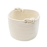 Kleiner gewebter Aufbewahrungskorb mit robustem Griff, wiederverwendbarer Geschenkkorb leer, Kindergartenorganisatoren Aufbewahrung für Babyspielzeug, Baumwollseil, Baby-Wäschekorb (24 x 18cm), weiß