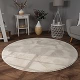 Paco Home Teppich Wohnzimmer Kunstfell weich waschbar modern elegant pflegeleicht Felloptik Uni Seidenglanz flauschig Kurzflor, Grösse:120 cm Rund, Farbe:Creme