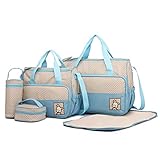 Miss Lulu 5er-Set Baby Wickeltasche Babytasche Tasche Mutter Windeltasche Handtasche Schultertasche Flaschenhalter mit wickelunterlage (Blau)