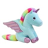 Mislaxy Einhorn Kuscheltier Glänzende Mehrfarbig Regenbogen Engel Einhorn Pegasus Plüschtier Kawaii Weich 23 cm Geschenk für Weihnachten Geburtstag (Blau)