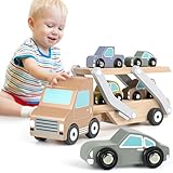 Montessori Spielzeug ab 1 Jahr Spielzeug Auto Ab 1 Jahr mit 4 Autos Autotransporter Holzspielzeug Geschenk Junge 1 2 3 Jahr