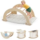 LEADZM 5-in-1 Kletterbogen für Kinder, Schaukelstuhl mit Kissen und Sensoriktisch, Montessori-Kletterspielzeug mit faltbarem Ablagebecken und Tafel, Motorik-Spielzentrum für Babys