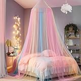UZSUZZ Moskitonetz Bett Prinzessin Regenbogen Betthimmel Egenbogen Baldachin für Doppelbett Einzelbett Baldachin Kinderzimmer Prinzessin Regenbogen Betthimmel für Reisen und zu Hause Indoor Outdoor