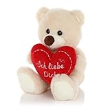 CEJAMA Teddybär Plüschbär mit Herz - Liebevolles Kuscheltier mit Liebes Botschaft Geburtstag, Valentinstag, Muttertag oder Jahrestag - 25 cm