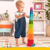 Battat 10 Eimer und Stapelbecher – Stapelturm, Sandspielzeug, Badewannenspielzeug, Wasserspielzeug, Motorikspielzeug – Baby Spielzeug ab 18 Monate