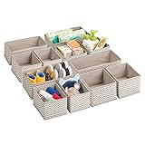 mDesign Aufbewahrungsboxen aus Stoff – Schubladen Ordnungssystem in zwei Größen für Wäsche, Windeln, Tücher, Accessoires etc. – flexible Organizer für den Schrank oder Schublade – 12er-Set – taupe