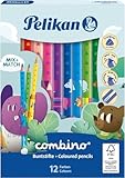 Pelikan Jumbo Buntstifte combino, dreieckig, dick, mit Tier-Motiven, 12 Stück