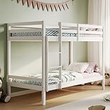 Hochbett, Etagenbett, Hochbett 90x200 | Kinderbett aus Holz, EN 747-zertifiziert, platzsparendes & sicheres Stockbett | 206x96x146 cm (BxTxH) | Weiß