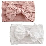 2 Stück Baby Turban Stirnband Baby Mädchen Nylon Stirnbänder Baby Schleife Stirnband Weiche Schleife Kopfbedeckung Elastische Haarbänder für Neugeborene, Kleinkinder (Rosa und Weiß)