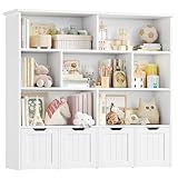 FOREHILL Kinderregal mit Boxen auf Rollen, Kinderbücherregal mit mit 4 Ebenen, Kinderzimmer Möbel, Spielzeugregl, Aufbewahrungregal,Bücherregal für Kinder, Kinderschrank, Regal weiß 125.5x33x118cm