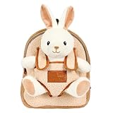 PERLETTI Kuscheltier Rucksack mit Plüsch Tier - Weich Pluschspielzeug Tasche Kinder mit Pluschtier - Kindergarten Kindertasche Flauschig Kleine Mädchen Jungen 3 4 5 6 Jahre - 27x21x9 cm (Häschen)