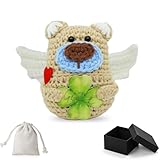 Sugeru Gestrickter Engel Glücksbär mit Kleeblatt, Glücksbringer Geschenk und Kreative Strickwolle Engel Bärchen Puppe, Motivationsgeschenke,Gute Besserung Geschenke,Valentinstag-Geburtstagsgeschenk