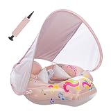 TUIBEIDAMAI Baby Schwimmring mit Sonnendach Abnehmbaren,Schwimmring mit Sonnenschutz Verstellbare Schultergurte,Aufblasbarer Schwimmreifen,Baby Float Schwimmring für ab 3-36 Monate (Rosa)