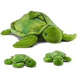 Prextex Plüsch-Schildkröte mit 3 kleinen Plüsch-Baby-Schildkröten Reißverschluss Kuschelschildkröte Sammlung Plüschtiere Spieleset