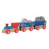 Eichhorn 195020 100001351 - Tierzug, 5-tlg., Lok mit 2 Wagons und 2 Tieren: Zebra/ Elefant, 24cm, FSC 100% Zertifiziertes Buchenholz - verbaubar mit fast allen Schienenbahnsystemen
