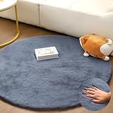 FeinKulturia Teppich Rund 120 cm, Kaninchenfellimitat Hochflor Waschbare Teppiche, Flauschig EIN Rutschfester Weicher kinderteppich rund für Wohnzimmer, Schlafzimmer