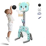 COSTWAY Kinder Basketballständer höhenverstellbar, 3 in 1 Kinder Spielplatz Basketballkorb & Fußballtor & Wurfspiel, Korbanlage für Innen- und Außenbereiche (Blau)