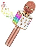 Karaoke Mikrofon, Drahtlose Bluetooth Mikrofon mit Lautsprecher, Tragbarer Karaoke Mikrofon Kinder mit Glowing LED Panels