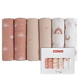 GLLQUEN Musselintücher für Babys, 6 Stück Spucktücher aus Baumwolle 70 cm x 70 cm, saugfähig und atmungsaktiv und ideal zum Reinigen, Abwischen und Abdecken von Neugeborenen