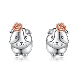Meerschweinchen-Ohrringe Sterlingsilber Hamster Rosenblüten-Ohrstecker Niedlicher Tierschmuck Geschenke für Frauen und Mädchen