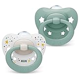 NUK Signature Schnuller | BPA-freier Schnuller aus Silikon | 0-6 Monate | grüne Sterne | 2 Stück